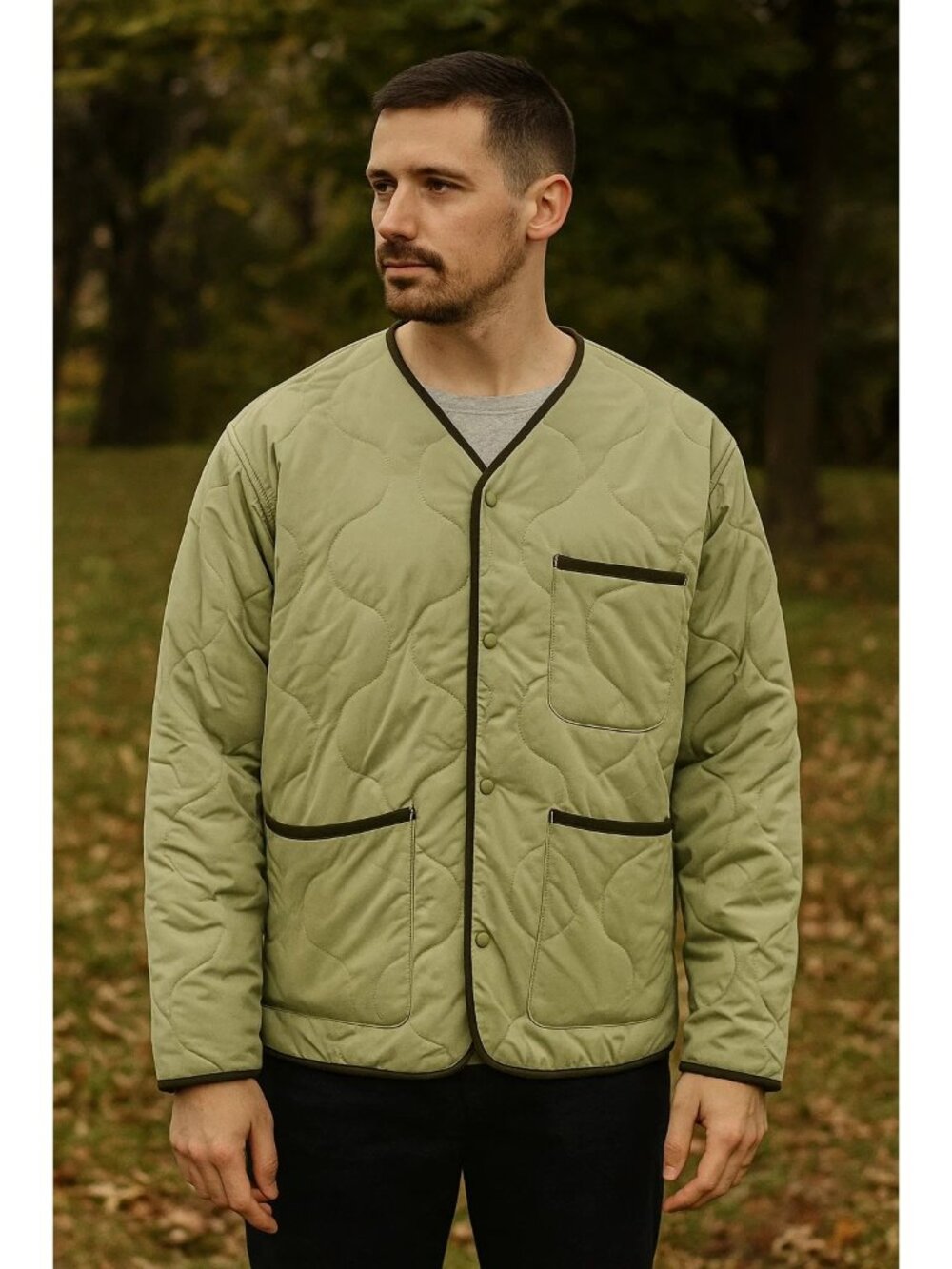 Original Use Mens Medium Quilted Snap-Front Jacket In Olive Green